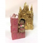 Ethnic Baby Girl Princess on Blocks with Gold Castle Centerpiece  